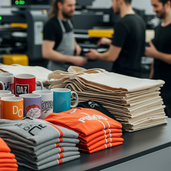 Group of t-shirts on a table