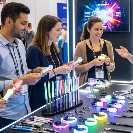 Group of people standing at a trade show booth