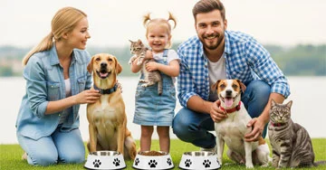 group of people, cats and dogs
