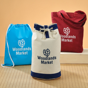 Cotton Bags that include a drawstring bag, laundry bag and tote