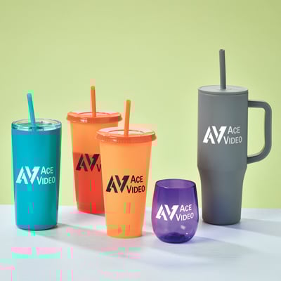 Promotional products that include an insulated cup, insulated tumbler, insulated tumbler with handle and insulated tumbler with straw