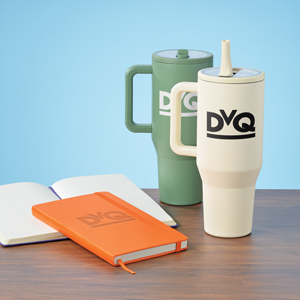 Business Gifts for employees that include notebooks and drinkware tumblers