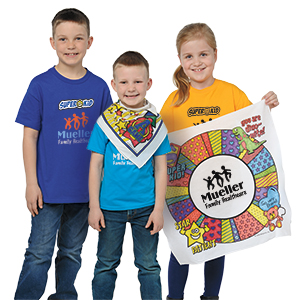 Promotional products that include stickers, temporary tattoos, bandanas and tshirts