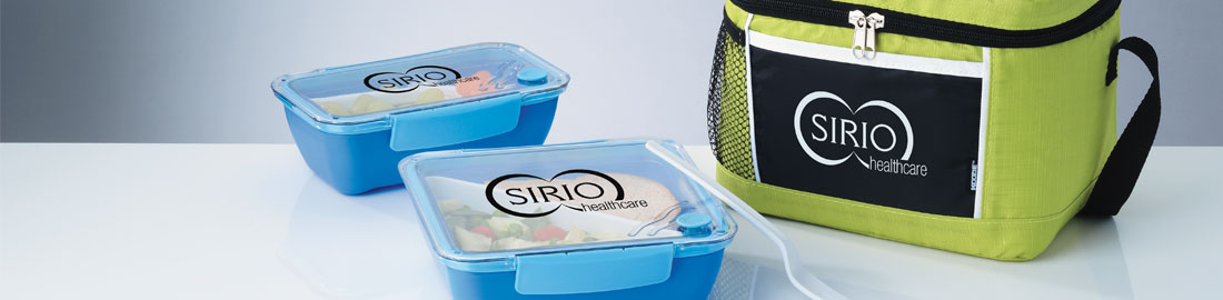 Health wellness items that include a lunch bag and lunch container