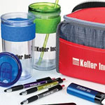 Giveaway items on sale includes drinkware lunch totes and pens