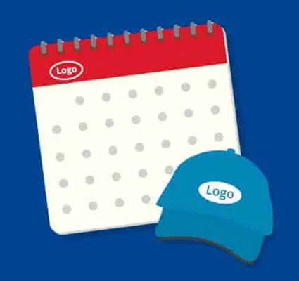 Clip art of calendar and hat with logos