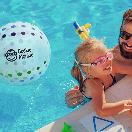 Family playing in the pool