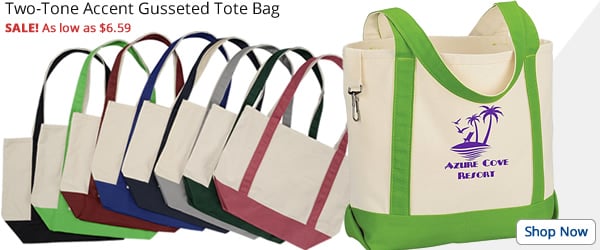 Two-Tone Accent Gusseted Tote Bag