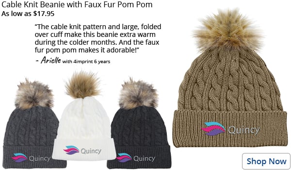 Cable Knit Beanie with Faux Fur Pom Pom