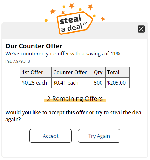 First counter offer dialog where you can accept our counter offer or decide to make a second offer