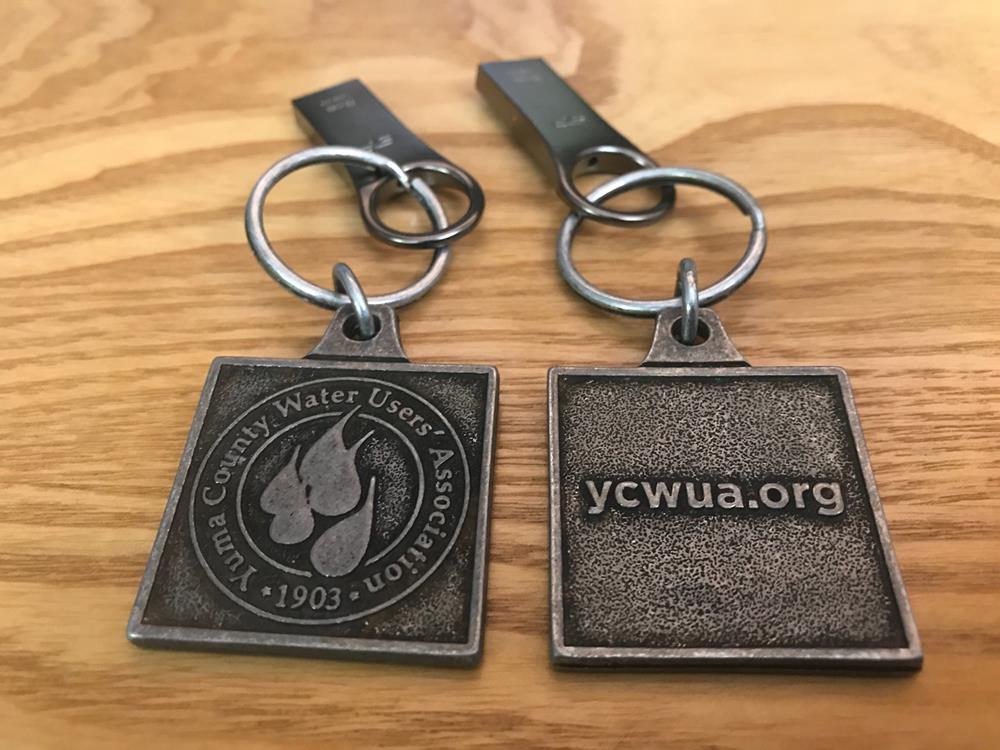 Customer photo from Charles of our Camden Metal Keychain - Square, a pair of metal key chains