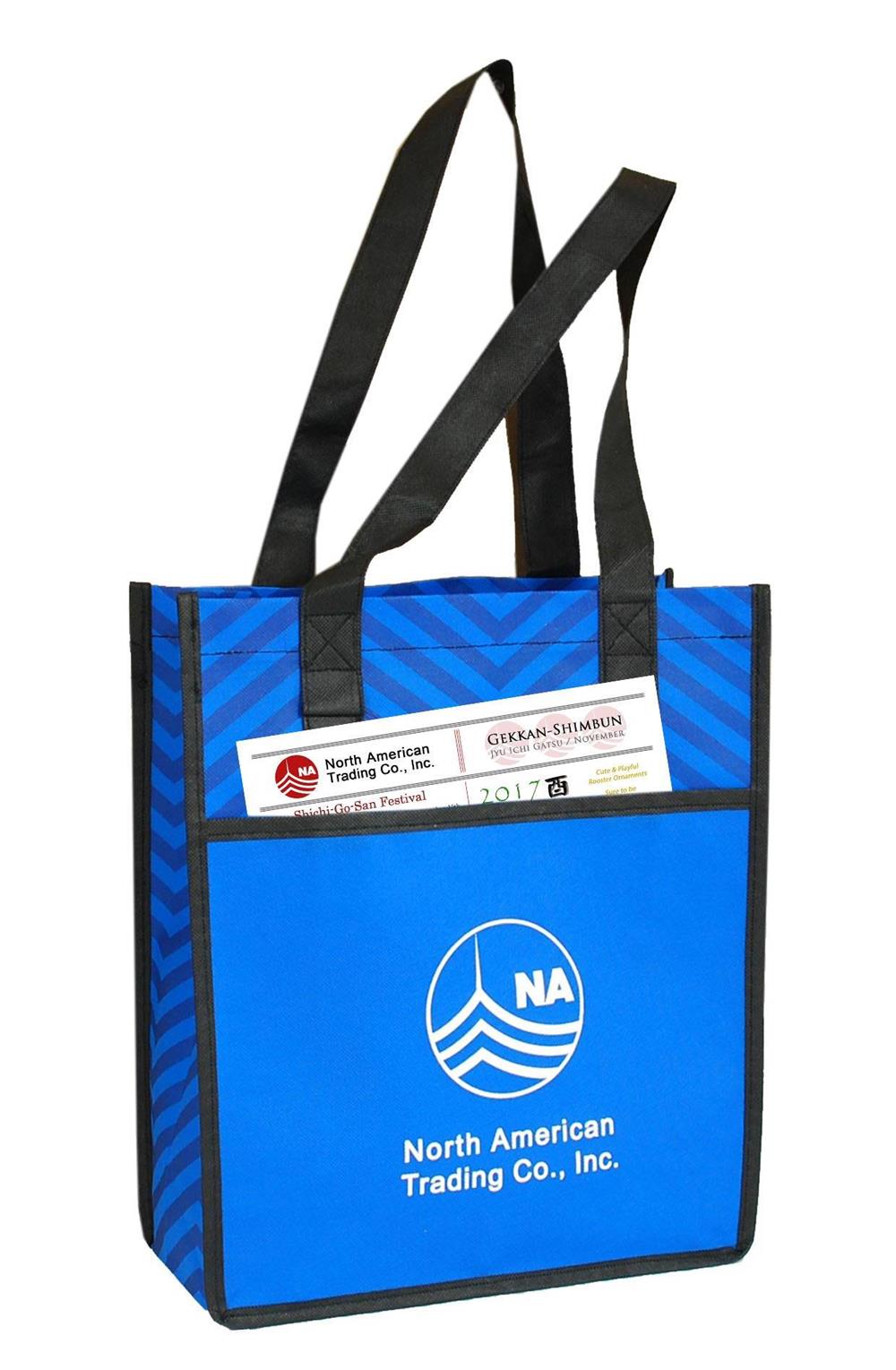 Customer photo from Dan of our Zig Zag Shopper Tote, a blue bag with a black strap