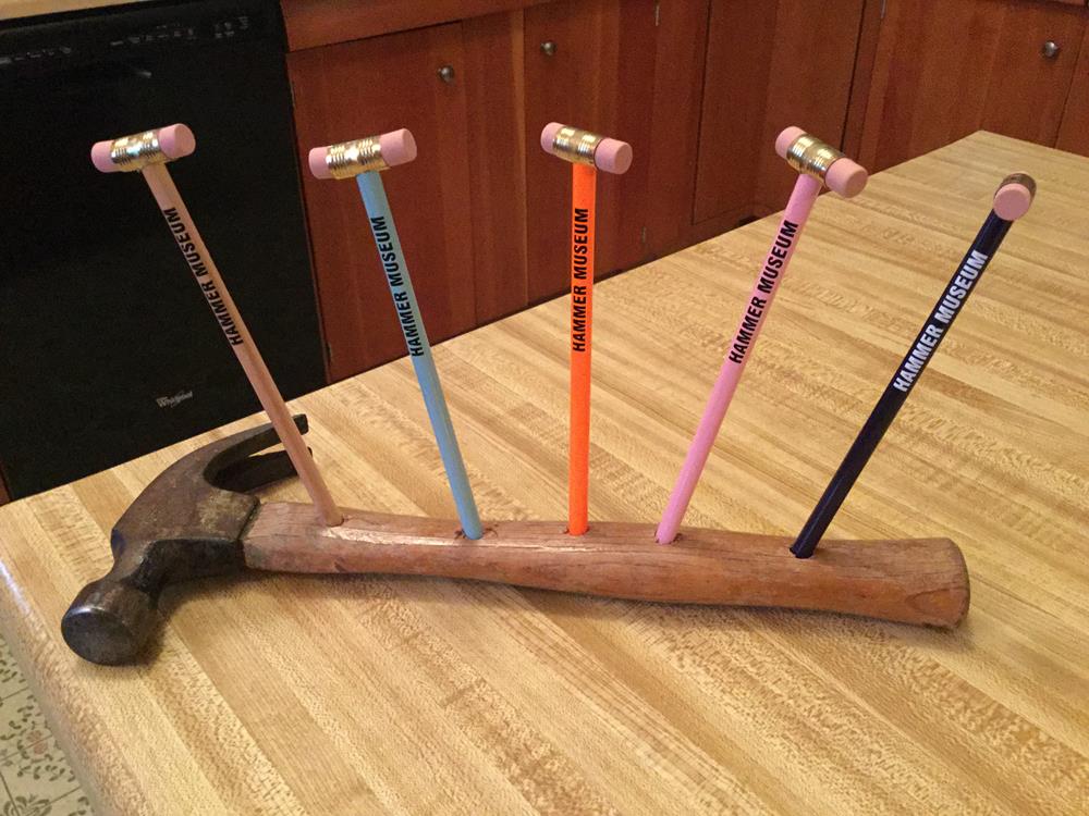 Customer photo from Michael of our Hammer Pencil, a group of pencils in a wooden object