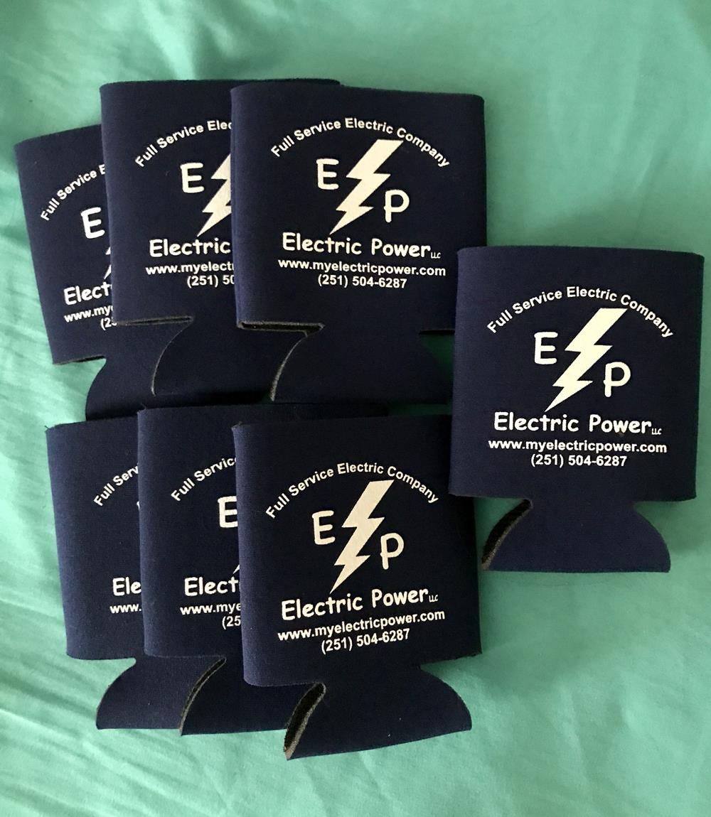 Customer photo from Kaitlyn of our Economy Pocket Can Holder, a group of blue can coolers