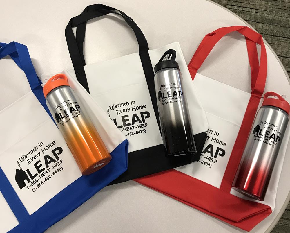 a group of bags with water bottles