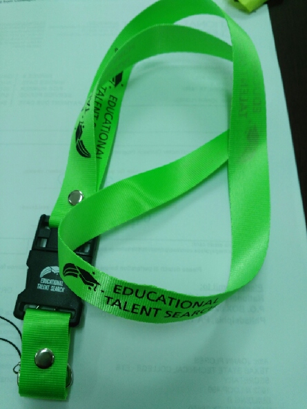 Customer photo from Joann of our Lanyard USB Drive - 8GB, a green lanyard with black text on it