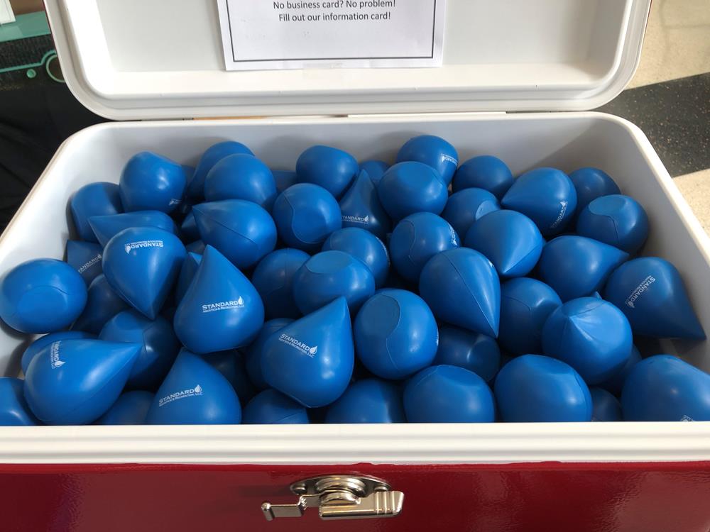 a container of blue balls