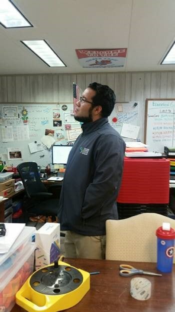 Customer photo from Kristian of our Crossland Soft Shell Jacket - Men's, a man standing in an office