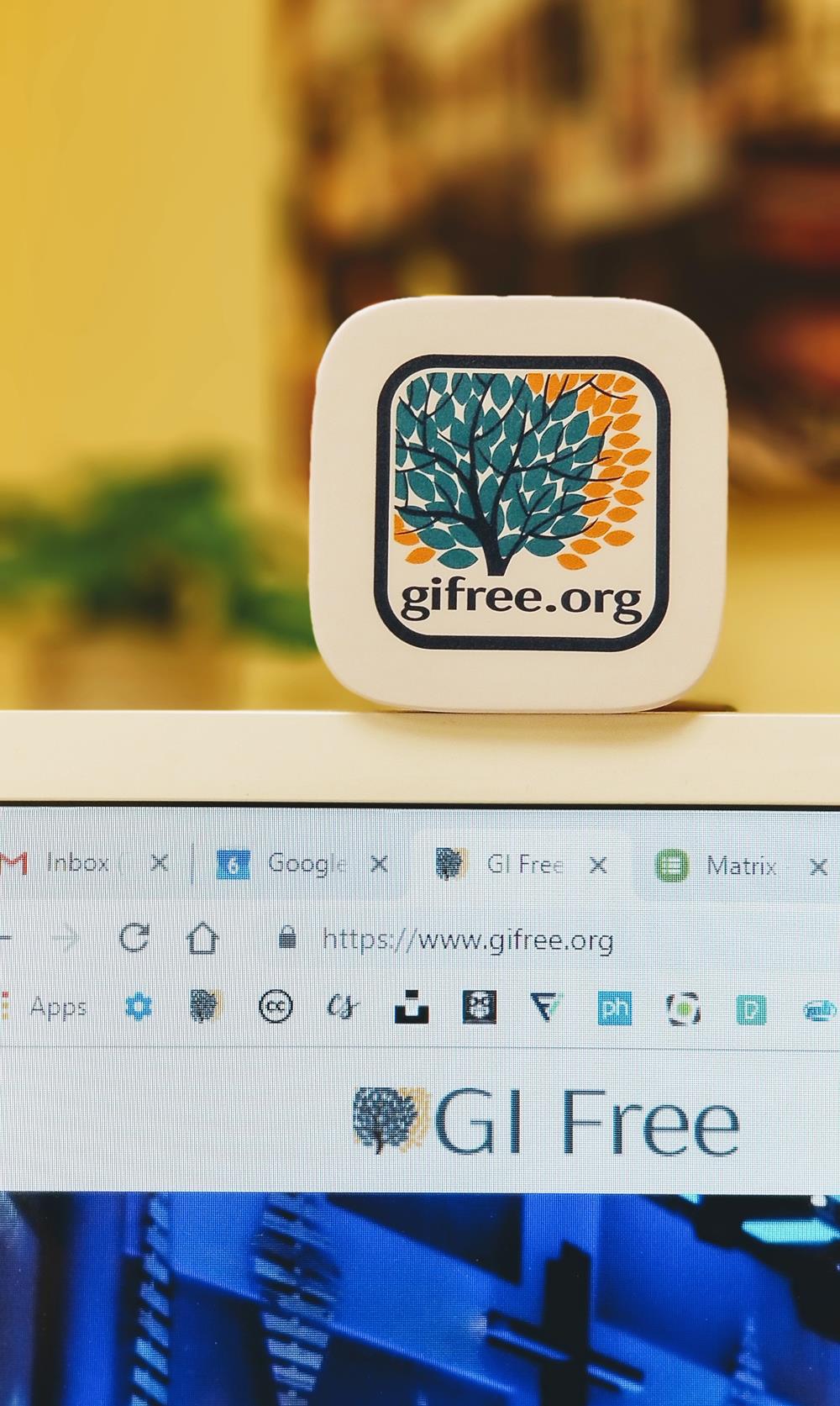Customer photo from Lori of our Mobile App Icon Stress Reliever, a white square with a logo on top of a computer screen