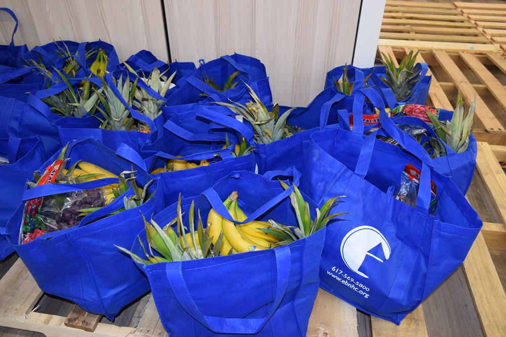 Customer photo from Michelle of our Value Grocery Tote - 15" x 13", a group of blue bags with bananas and other food
