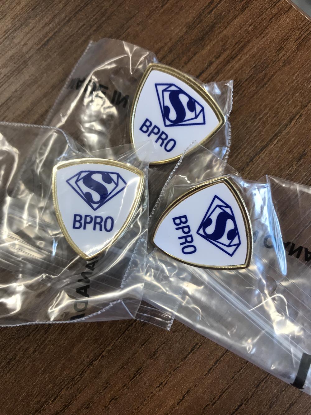 Customer photo from Deana of our Value Lapel Pin - Shield, a group of plastic bags with logos