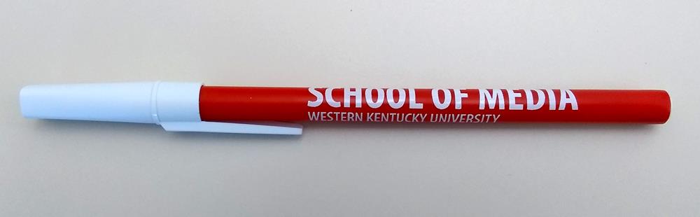 a red pen with white writing on it