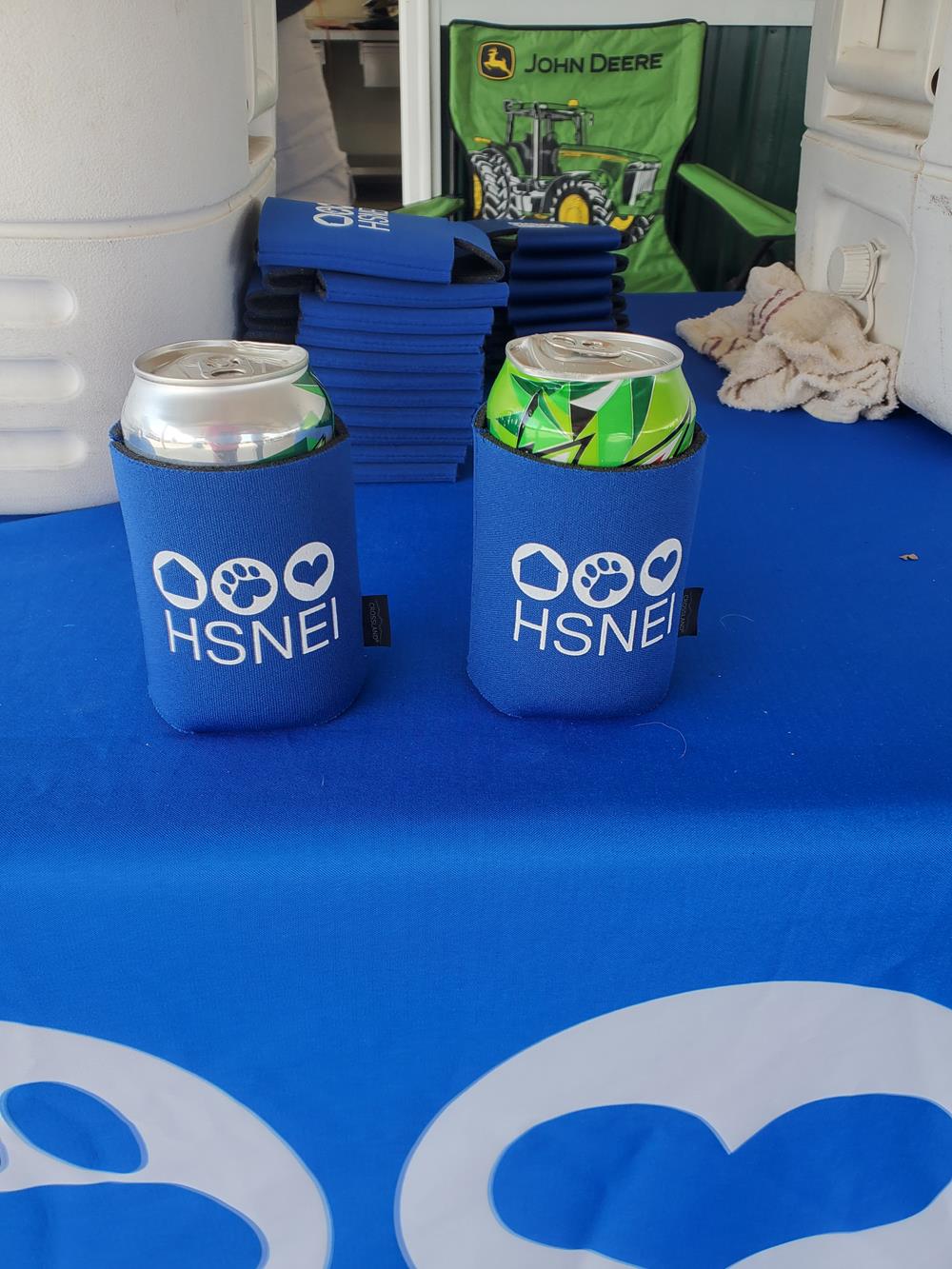 Customer photo from Terry of our Crossland Can Holder, two cans on a table