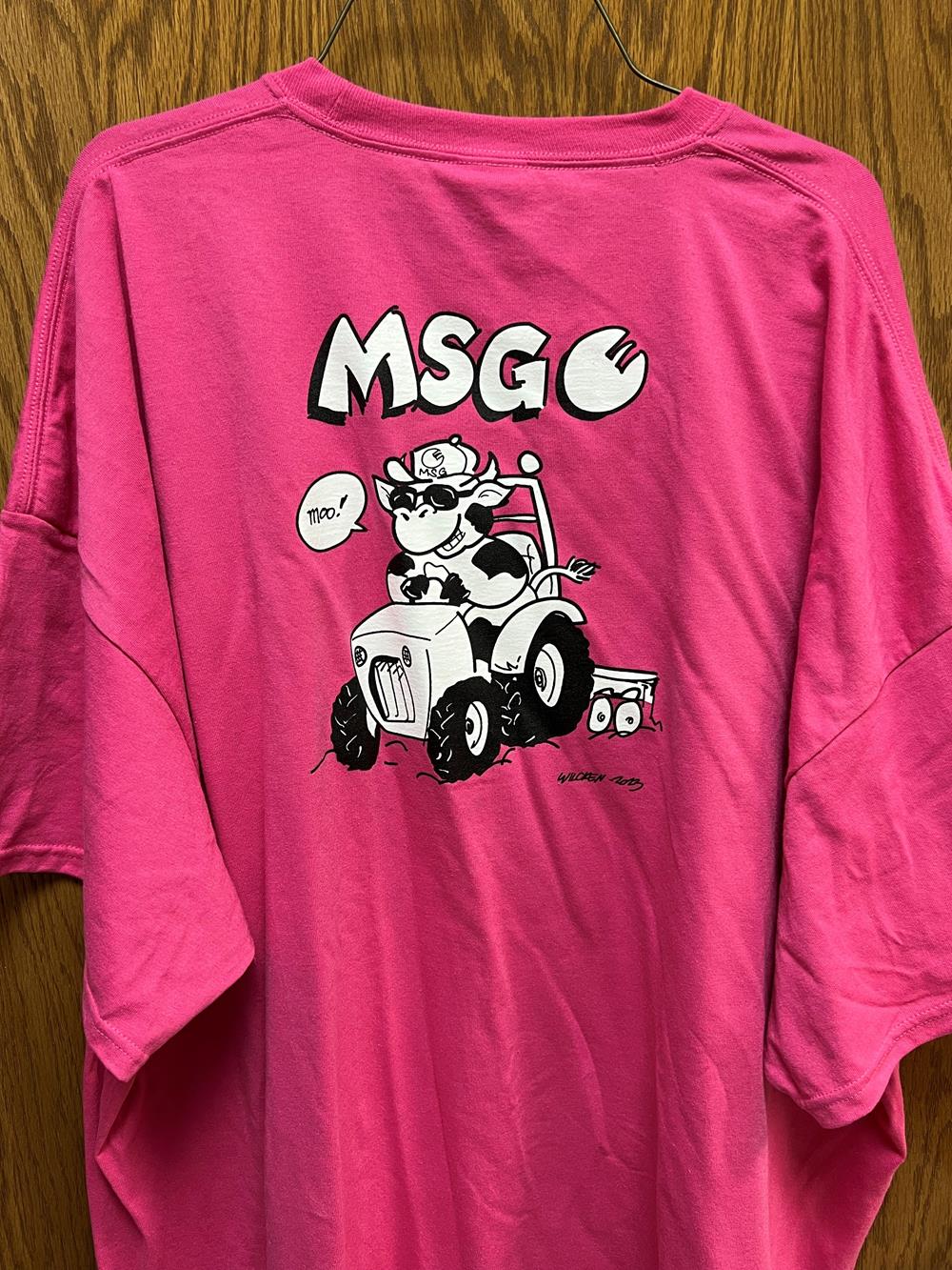 Customer photo from Kim of our Port 50/50 Blend T-Shirt - Men's - Screen, a pink shirt with a cow on it
