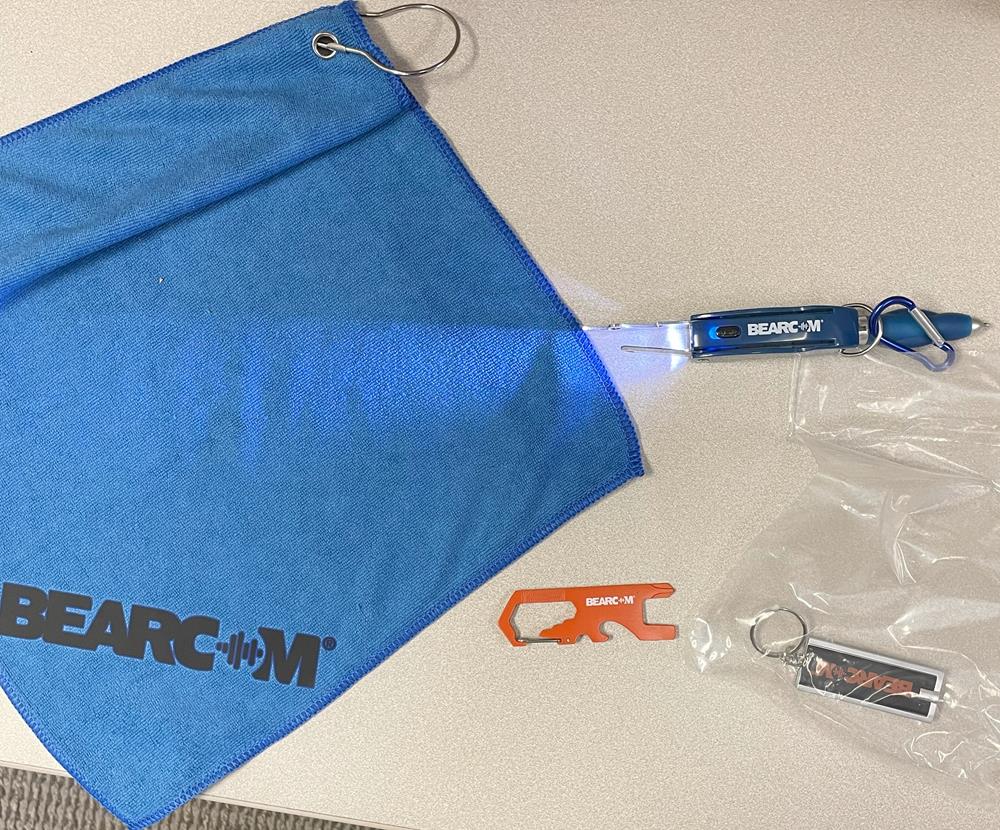 Customer photo from Amy of our Rectangular Key Light - Opaque, a blue towel with a light on it