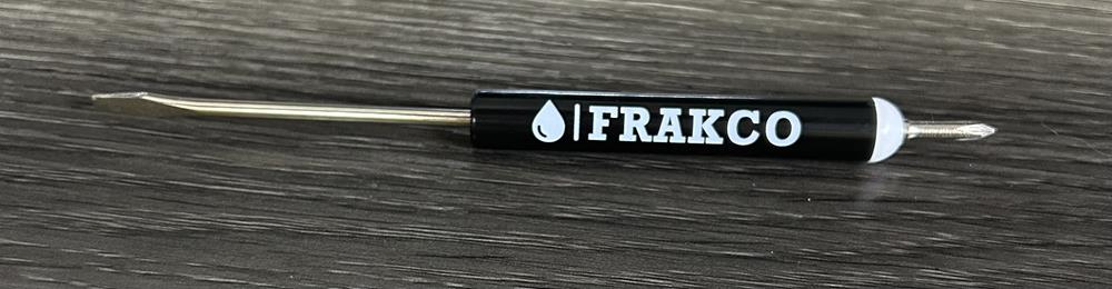 a black pen with white text on it