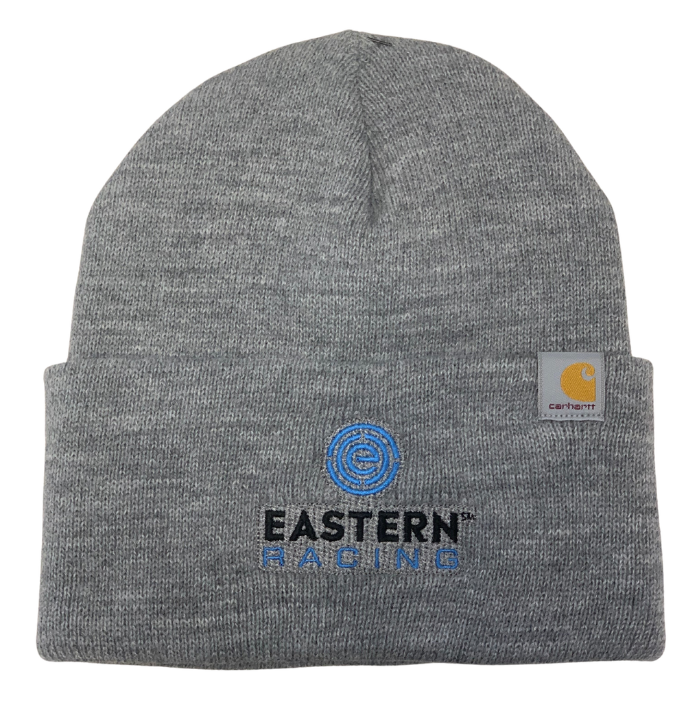 Customer photo from Kate of our Carhartt Acrylic Watch Hat, a grey beanie with a logo on it