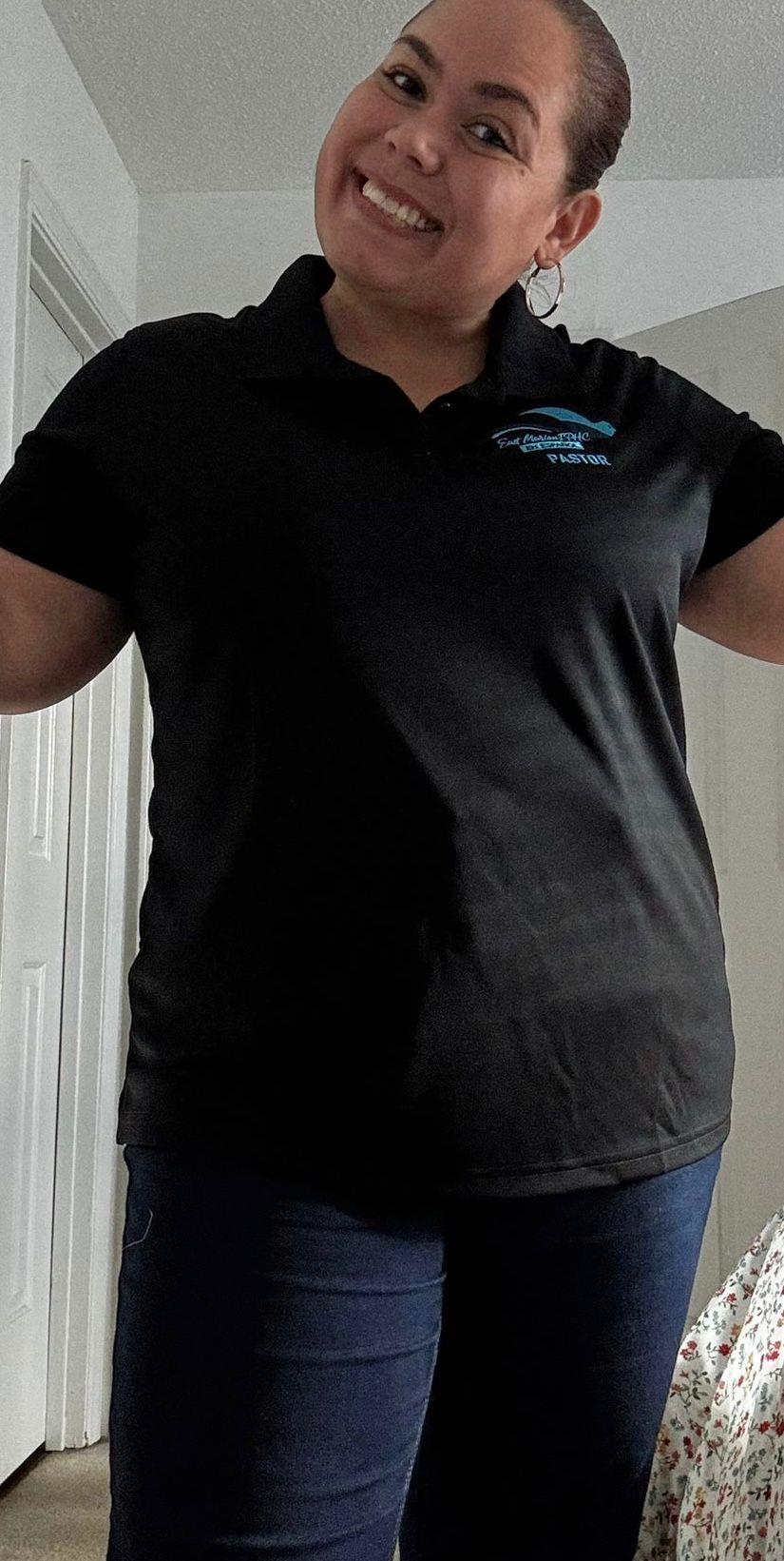 a woman wearing a black shirt