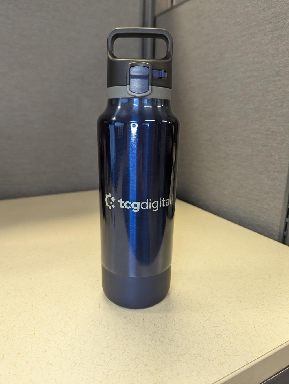 Customer photo from Matthew of our h2go Ranger Vacuum Bottle - 25 oz., a blue water bottle on a white surface
