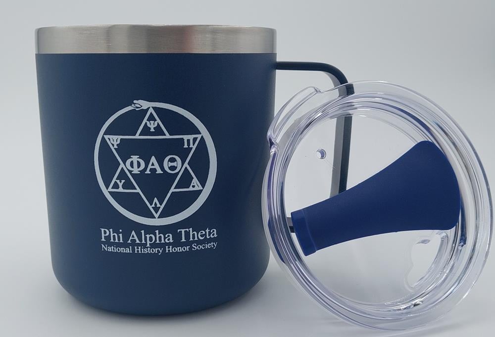 Customer photo from Jessica of our Camden Metal Keychain - Round, a blue mug with a lid