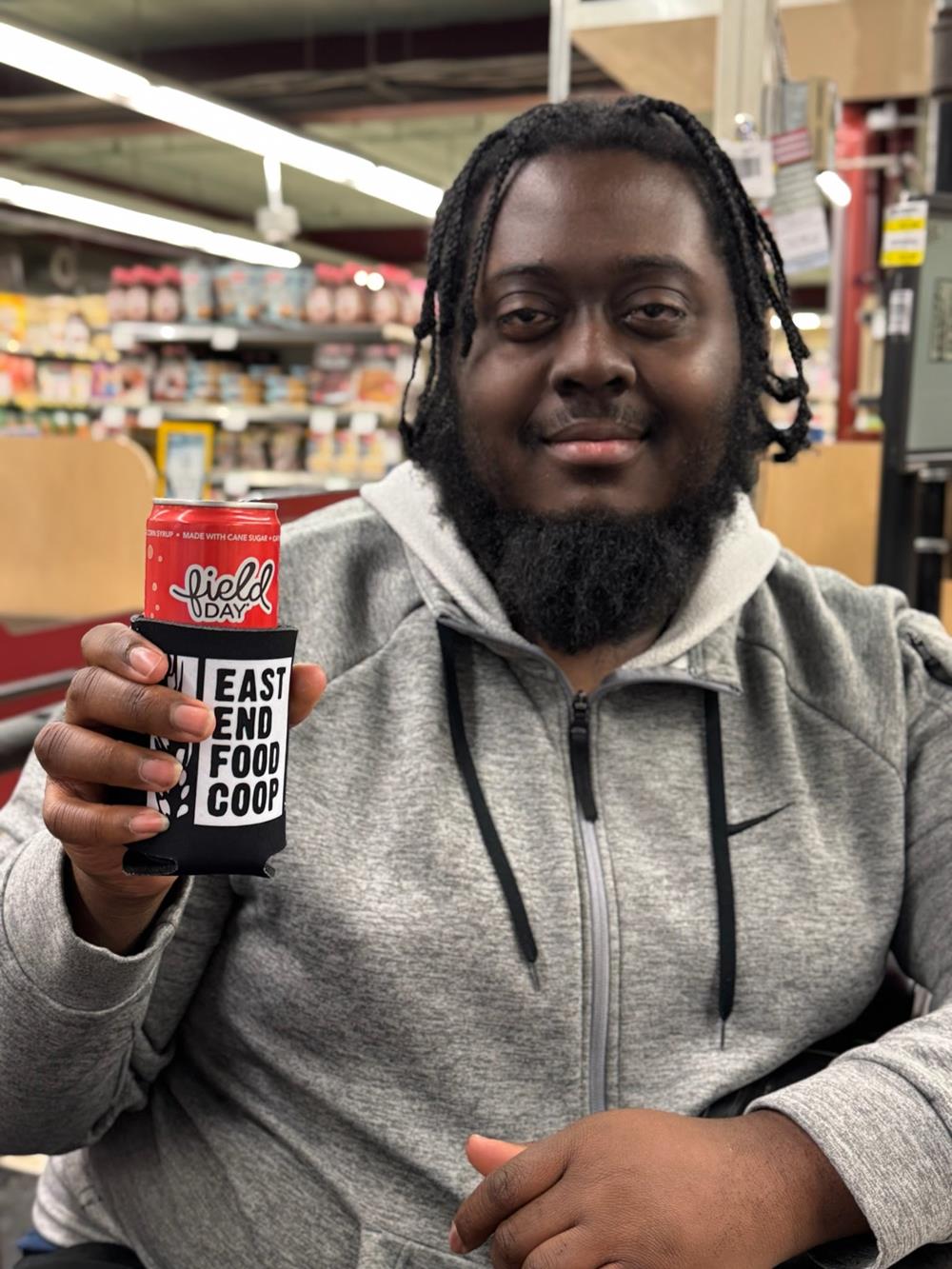 Customer photo from Jeff of our Koozie® Chill Collapsible Can Cooler, a man holding a can of soda