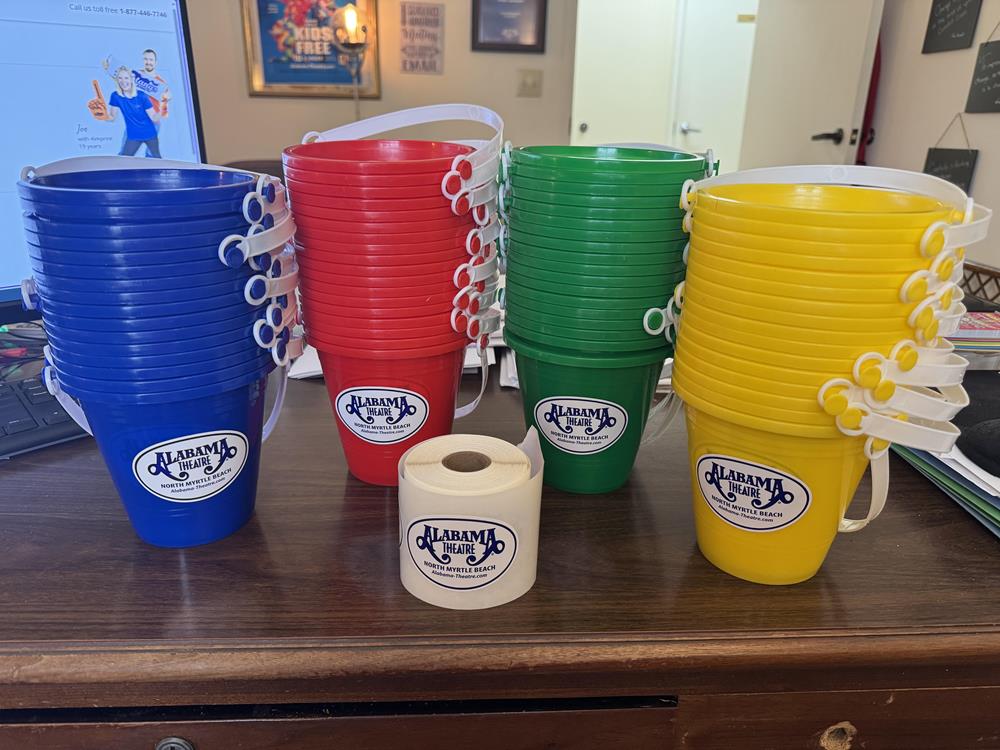 Customer photo from Tamara of our Sticker by the Roll - Oval - 2" x 3", a group of buckets on a table