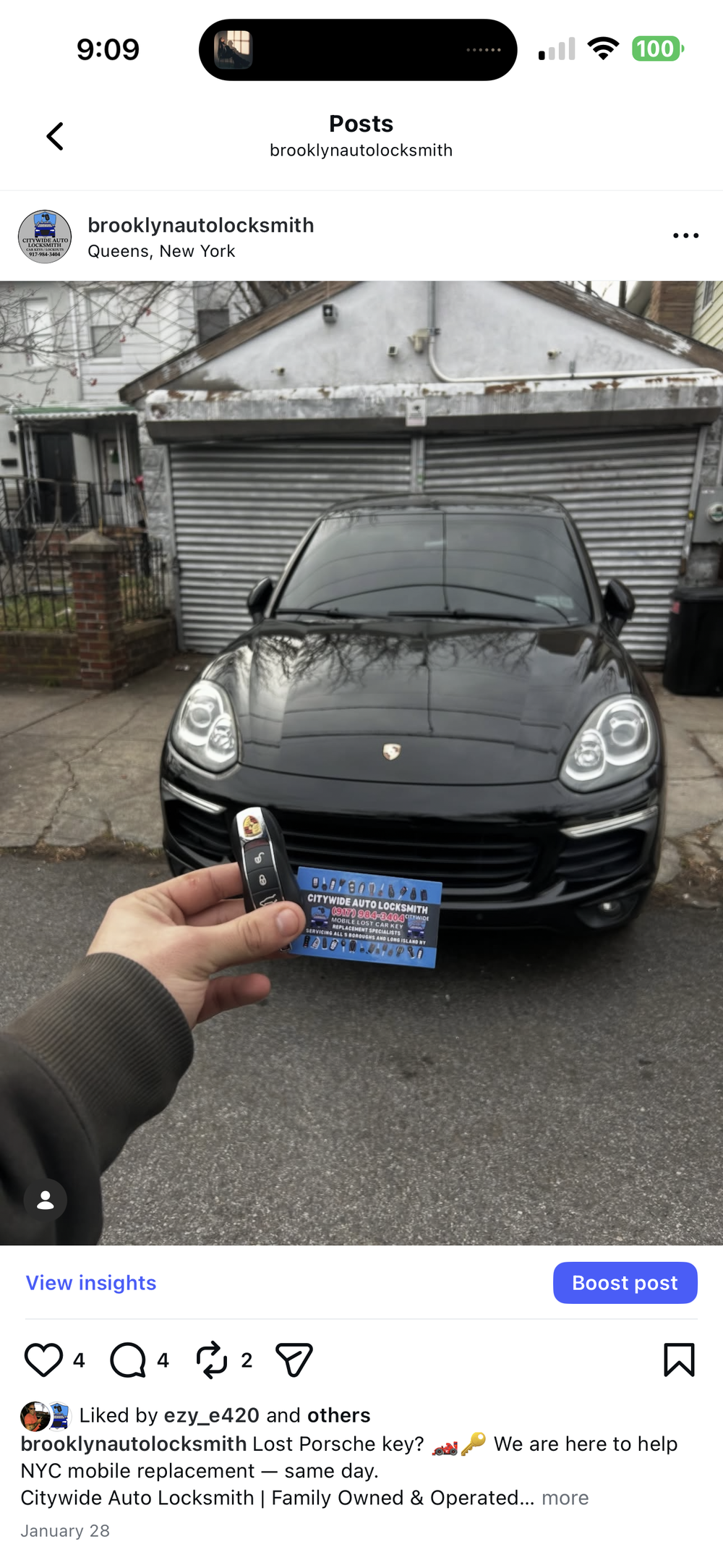 Customer photo from Joshua of our Business Card Magnet - 30 mil, a hand holding a car key
