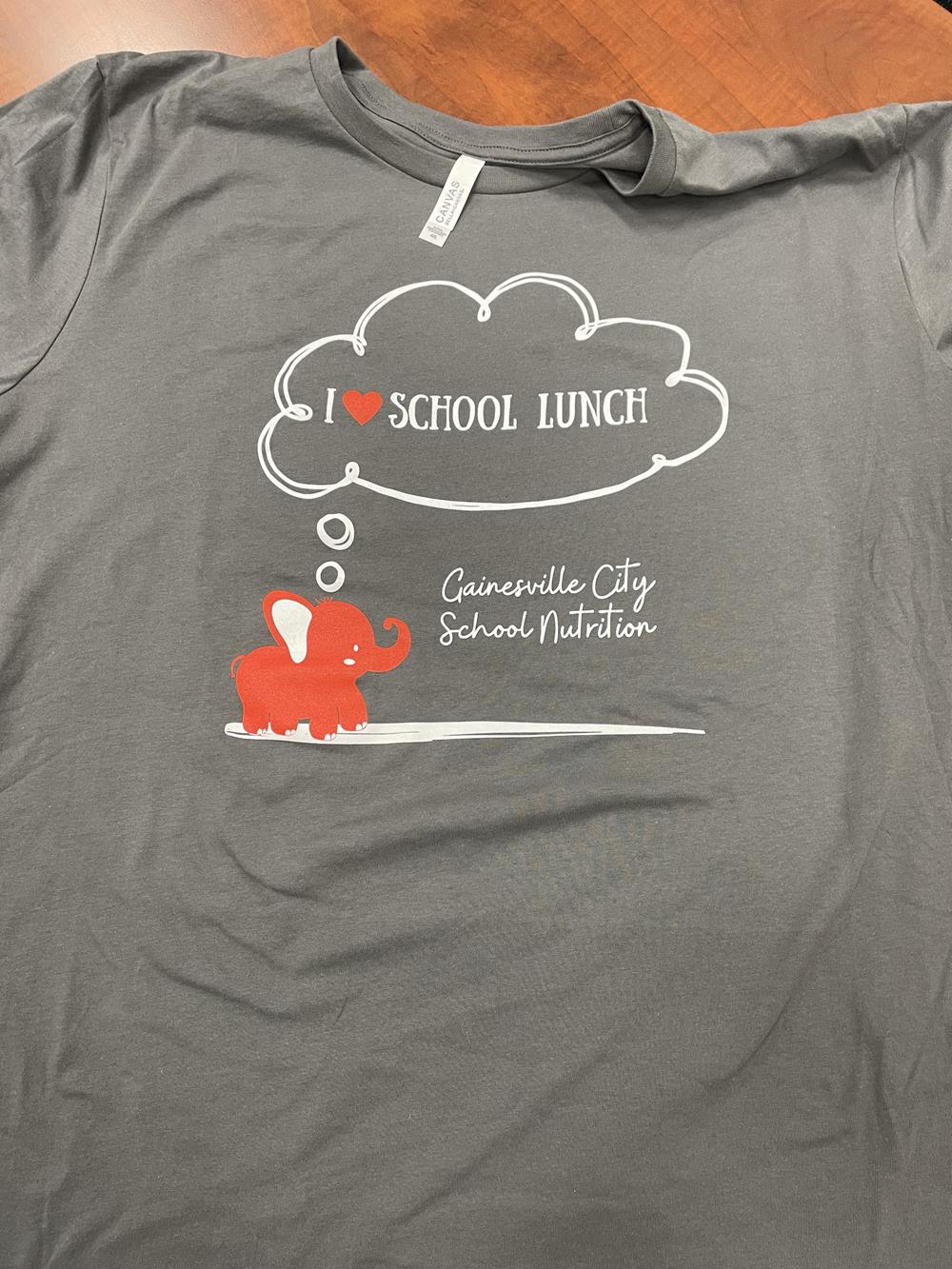 Customer photo from Emily of our Bella+Canvas Crewneck T-Shirt - Men's - Screen, a grey shirt with a red elephant and white text