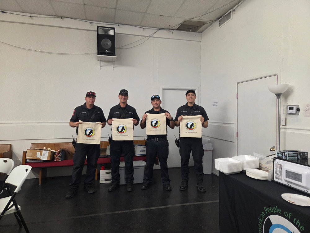 Customer photo from Cynthia of our Cotton Sheeting Natural Economy Tote - 15 1/2 inches x 15 inches - Full Color, a group of men holding signs