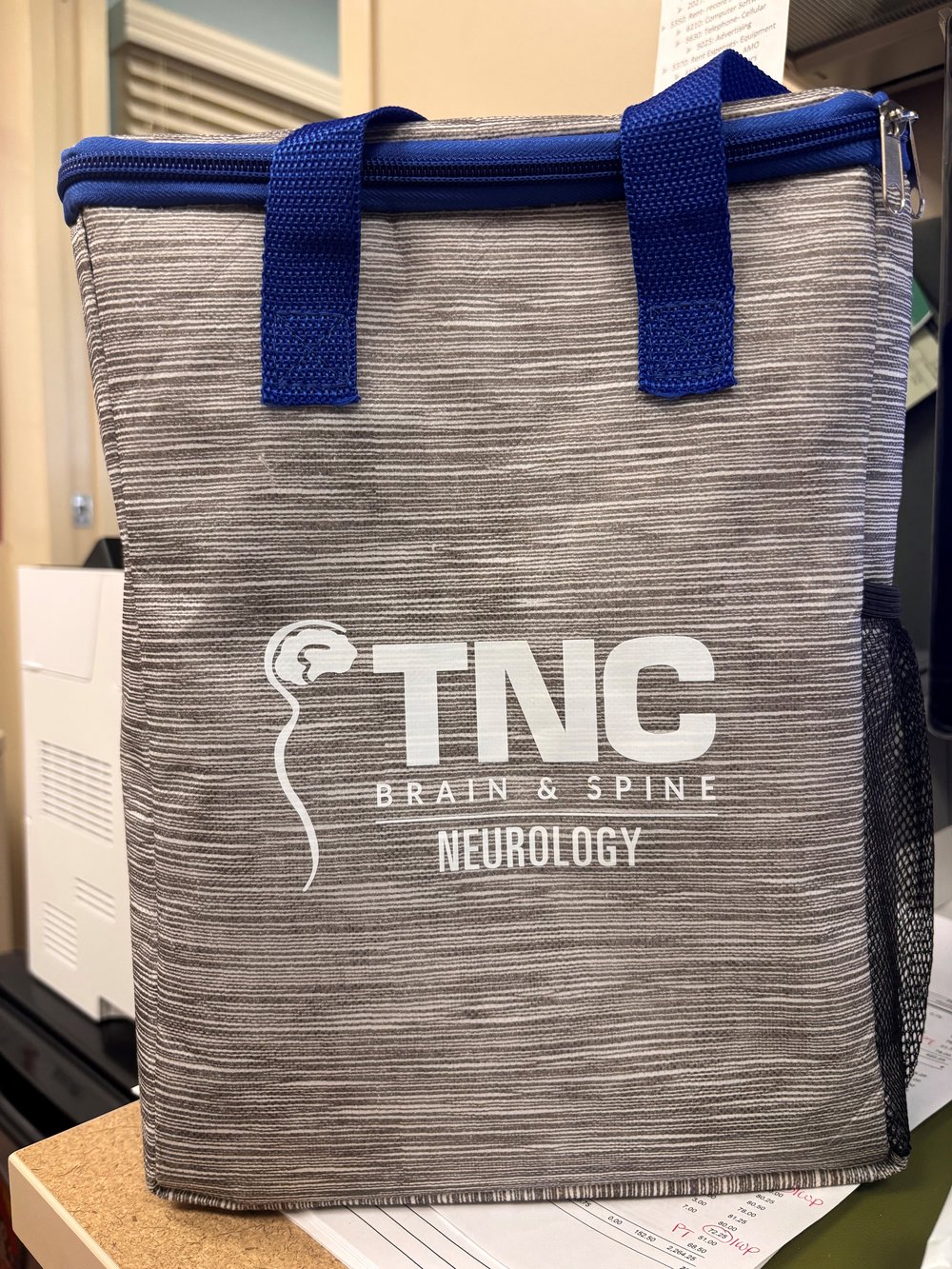 Customer photo from Traci of our Nash Lunch & Beverage Set, a bag with a logo on it