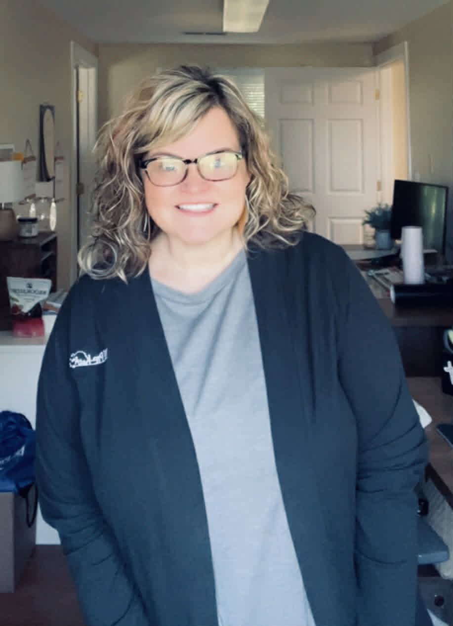 Customer photo from Adina of our Rib Knit Open Cardigan - Ladies', a woman smiling at camera