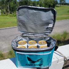 a cooler bag with cans inside
