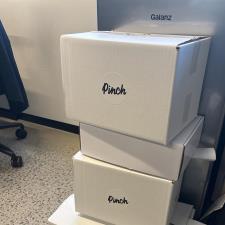 a stack of white boxes