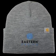 Customer photo from Kate of our Kali Swiggy Soft Touch Vacuum Bottle - 16 oz, a grey beanie with a logo on it