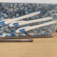 Customer photo from Eli of our Stockford Journal, a container of pens and a pen