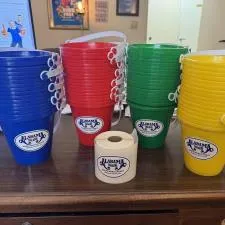 Customer photo from Tamara of our Sticker by the Roll - Oval - 2" x 3", a group of buckets on a table