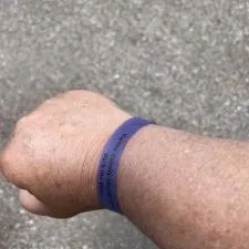 Customer photo from Sabrina of our Darien Pen, a wrist band on a person's wrist