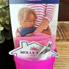 Customer photo from Marshall of our Mood Stadium Cup - 12 oz, a pink bucket with a pen and a picture of a child in it