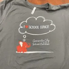 Customer photo from Emily of our Bella+Canvas Crewneck T-Shirt - Men's - Screen, a grey shirt with a red elephant and white text