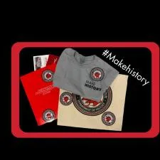 Customer photo from ATTN: of our Full Color Sticker - Circle - 3", a group of t-shirts and a red frame